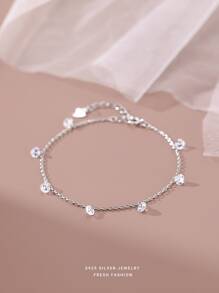 1入組時尚925純銀方晶鋯石手環合適的適合女士每天穿戴 - 銀色 - 查看 2