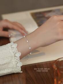 1入組時尚925純銀方晶鋯石手環合適的適合女士每天穿戴 - 銀色 - 查看 4