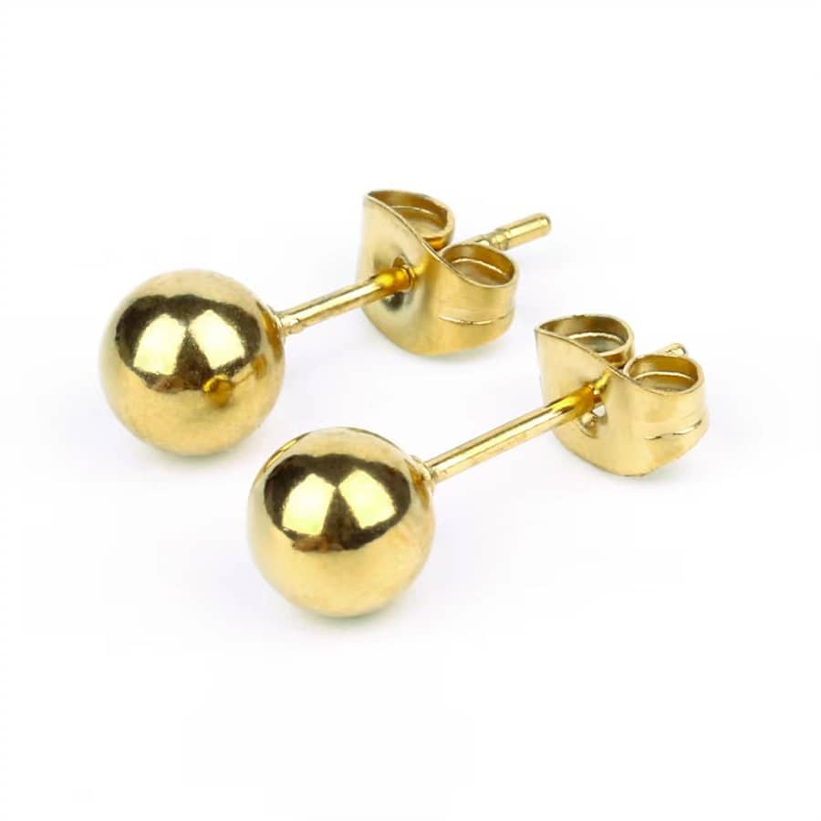 Thép không gỉ Hạt Thời trang Bông tai stud , Thép không gỉ Tròn Hoa tai , Phổ biến nhất Pierced titanium Hoa tai - Vàng - Xem 1