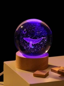 3D激光雕刻鯨魚水晶球裝飾物帶彩色LED燈 - 無色 - 查看 1