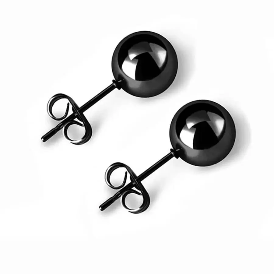 Stainless Steel Ball Shaped Fashion Stud Earrings & Stainless Steel Round Shaped Needle Earrings - Black - View 1