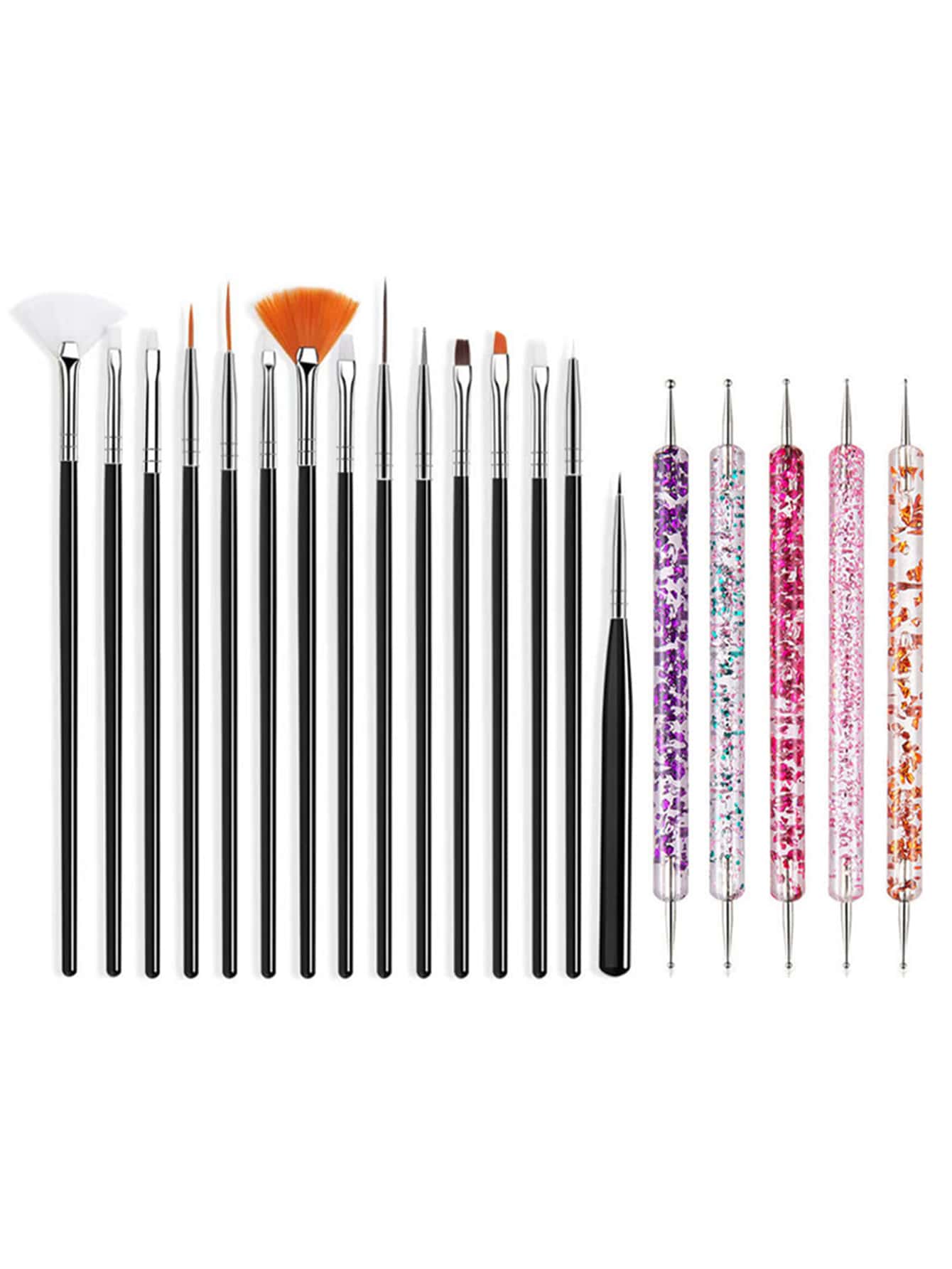 Bộ 20 cọ vẽ móng tay màu đen, sơn gel móng tay, cọ vẽ, bút vẽ, sơn gel UV, cọ kẻ viền móng và bút chấm bi cho sơn gel, tự làm móng tại tiệm tại nhà - màu đen - Xem 1