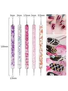 20pcs Pink Nail Art Brush Set For Uv Gel Polish Drawing Painting Flower Design Silicone Dotting Pen Rhinestone Picker Manicure Tools
