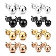 Thép không gỉ Hạt Thời trang Bông tai stud , Thép không gỉ Tròn Hoa tai , Phổ biến nhất Pierced titanium Hoa tai - Vàng - Xem 2