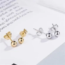Thép không gỉ Hạt Thời trang Bông tai stud , Thép không gỉ Tròn Hoa tai , Phổ biến nhất Pierced titanium Hoa tai - Vàng - Xem 3