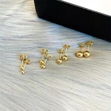 Stainless Steel Ball Shaped Fashion Stud Earrings & Stainless Steel Round Shaped Needle Earrings - Black - View 6