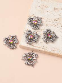 5入組鋅合金&玻璃蜘蛛網形狀心形墜飾DIY首飾製作,合適的適用於手環,項鍊,耳環