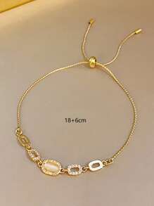 1pc Luxury Elegant Gold Cubic Zirconia Bracelet, Women's Square Gold-Plated Adjustable Bracelet, Party Jewelry Gift