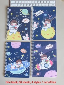 4款/套 A5 卡通螺旋筆記本，60 張/本，加厚可愛，學生護眼筆記本發送1套 - 彩色 - 查看 2