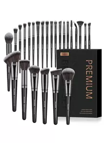 MAANGE 25支/37支/51支专业化妆刷套装,带收纳盒,柔软纤维材质,方便携带,包含粉底刷、散粉刷、腮红刷、遮瑕刷、修容刷、鼻影刷、眼影刷、眉刷、细节刷、高光刷、晕染刷,旅行必备,干湿两用海绵粉扑,化妆刷套装,送朋友、女士和女孩的理想礼物。 - 黑色 - 查看 2