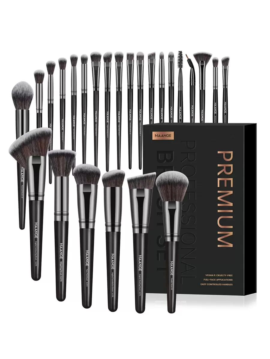 MAANGE 25支/37支/51支专业化妆刷套装，带收纳盒，柔软纤维材质，方便携带，包含粉底刷、散粉刷、腮红刷、遮瑕刷、修容刷、鼻影刷、眼影刷、眉刷、细节刷、高光刷、晕染刷，旅行必备，干湿两用海绵粉扑，化妆刷套装，送朋友、女士和女孩的理想礼物。