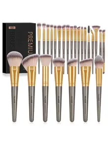 MAANGE 25件套专业化妆刷套装，带便携包，刷毛柔软，方便携带，包含粉底刷、眼影刷、眉刷，旅行化妆刷套装，化妆刷套装，化妆刷套装，全套化妆刷，化妆刷套装，全套化妆工具，化妆刷套装，化妆刷套装，化妆礼盒套装 - 香檳色 - 查看 2