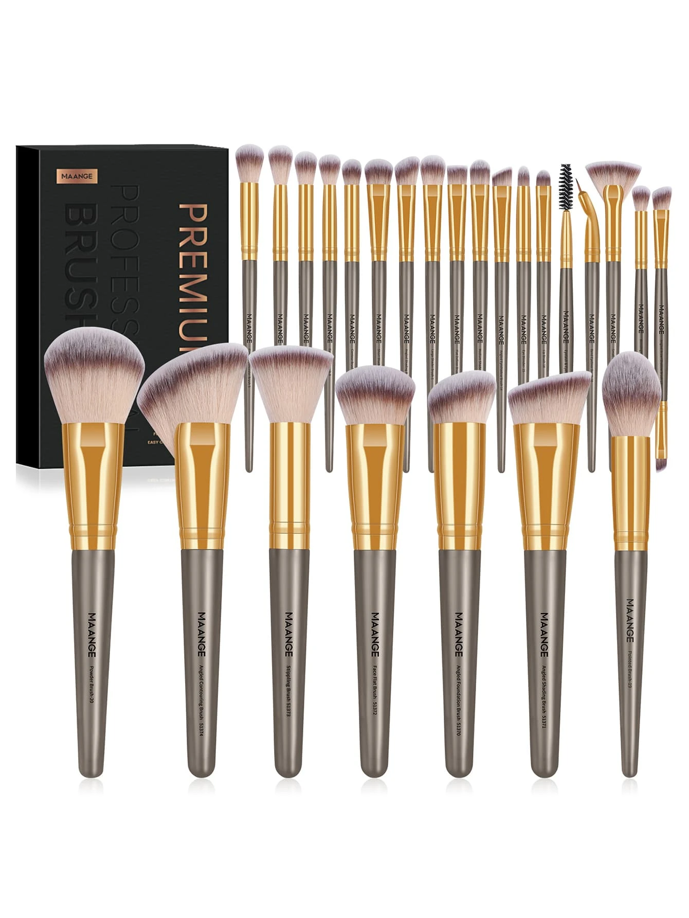 MAANGE 25件套专业化妆刷套装，带便携包，刷毛柔软，方便携带，包含粉底刷、眼影刷、眉刷，旅行化妆刷套装，化妆刷套装，化妆刷套装，全套化妆刷，化妆刷套装，全套化妆工具，化妆刷套装，化妆刷套装，化妆礼盒套装