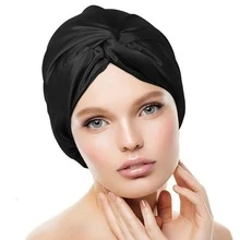 1pc Silk Cap for Sleeping, Adjustable Satin Night Cap for Women Men, Large Long Curly Hair Braid Wrap with tie Elastic Drawstring Band Stay on Head Unisex - Black - View 1