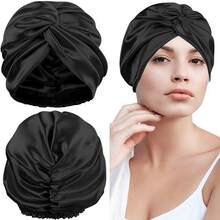1pc Silk Cap for Sleeping, Adjustable Satin Night Cap for Women Men, Large Long Curly Hair Braid Wrap with tie Elastic Drawstring Band Stay on Head Unisex - Black - View 2