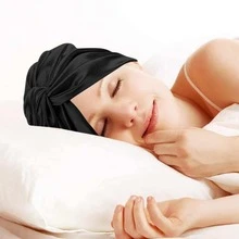 1pc Silk Cap for Sleeping, Adjustable Satin Night Cap for Women Men, Large Long Curly Hair Braid Wrap with tie Elastic Drawstring Band Stay on Head Unisex - Black - View 5