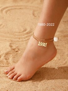 2 Miếng Tối giản hiện đại Phong cách Số Thời gian Khóa vuông vòng chân Đối với Của phụ nữ Cuộc sống hàng ngày - Vàng - Xem 1