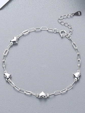1pc S925 Sterling Silver Heart Design Bracelet, Fashionable, Minimalist, Unique Gift For Girlfriend, Yourself, Mother, Women Jewelry, Daily Wear Elegant Present