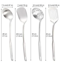 4入組不銹鋼漏勺、鏟子、繞綫匙、湯勺烹飪器具套裝，銀色，廚房物品露營必備 - 銀色 - 查看 8