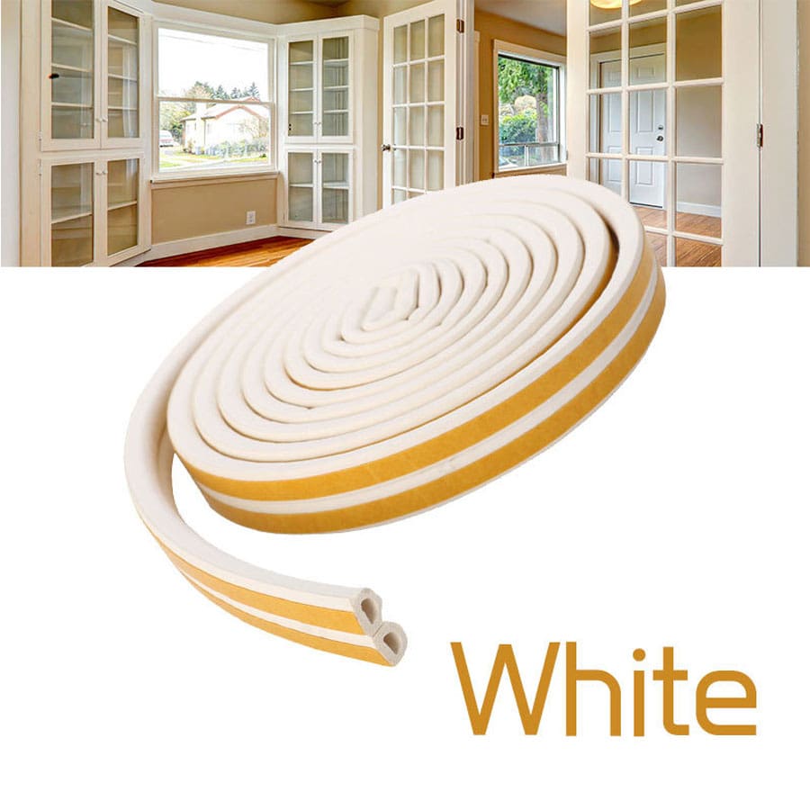 1入組白色d型(9mm*6mm)5米門窗密封條,適用於窗戶隔音,拉門密封、防塵、汽車底部橡膠密封條