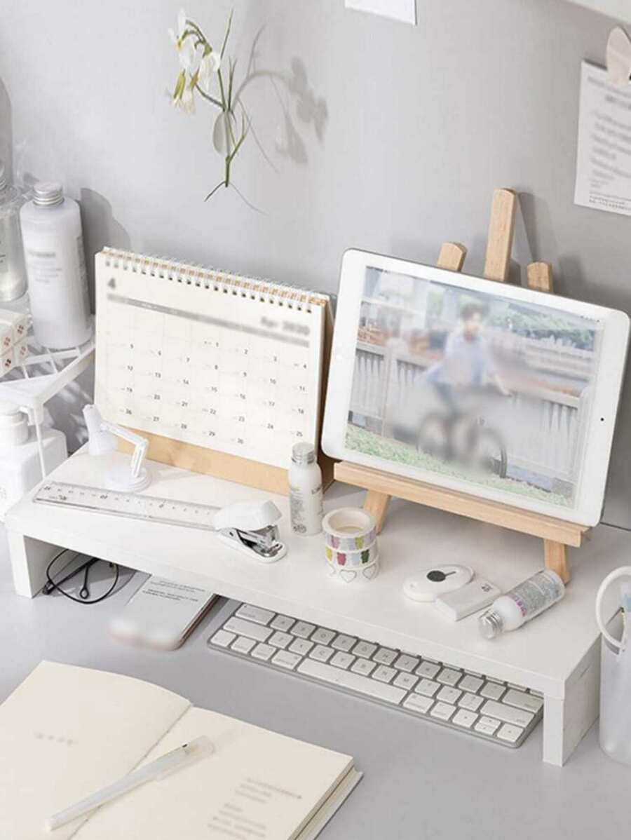 1 Pieza Aumentador De Computadora De Mesa De Madera De Una Capa. Soporte Para Monitor De Escritorio Multifuncional De Tipo De Cajón. Soporte De Monitor De Computadora De Madera Con Almacenamiento. Soporte Elevador De Escritorio Simple Para Uso En Hogar Y Oficina. Soporte Para Computadora Portátil. - Blanco - Ver 1