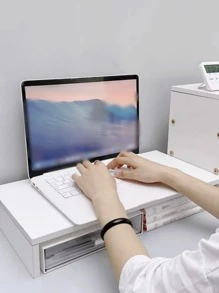 1 Pieza Aumentador De Computadora De Mesa De Madera De Una Capa. Soporte Para Monitor De Escritorio Multifuncional De Tipo De Cajón. Soporte De Monitor De Computadora De Madera Con Almacenamiento. Soporte Elevador De Escritorio Simple Para Uso En Hogar Y Oficina. Soporte Para Computadora Portátil. - Blanco - Ver 2