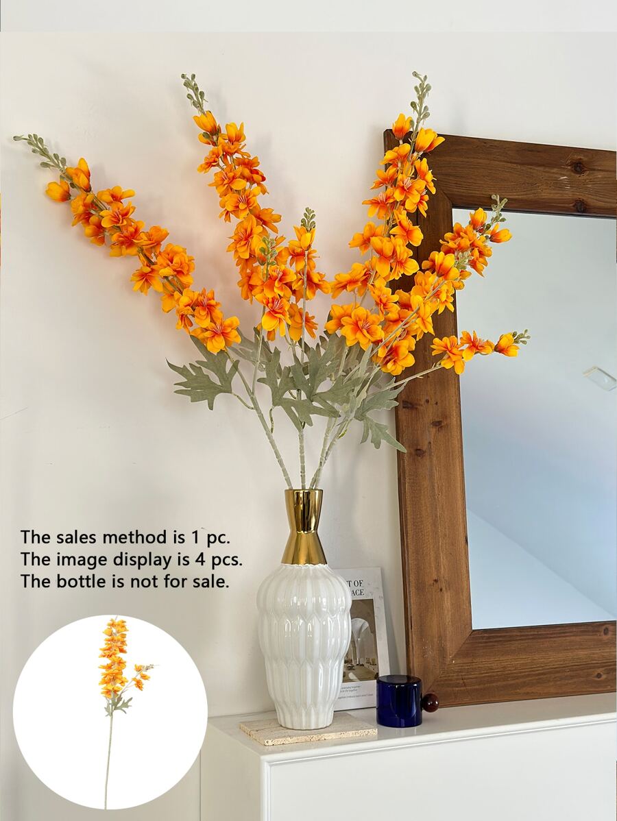 1pc Polyester Artificial Flower Stem, Creative Floral Design Artificial Flower Stick For Home - Orange - View 1