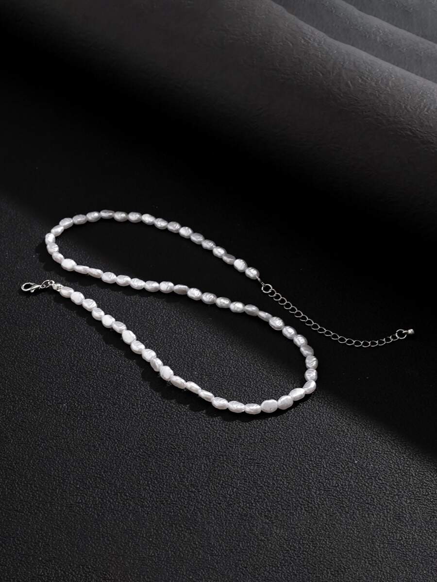1pc Simple Baroque Faux Pearl Necklace For Women Man Teens Fashion Punk