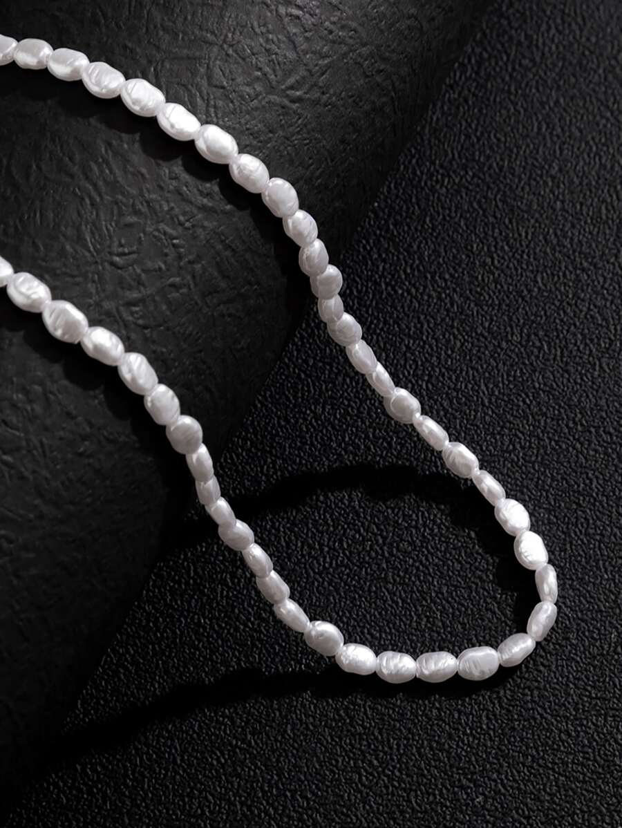 1pc Simple Baroque Faux Pearl Necklace For Women Man Teens Fashion Punk
