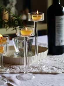 1入組/套玻璃燭臺套裝,小圓形燭台適用於家庭裝飾用品,婚禮桌子展示 - 無色 - 查看 3