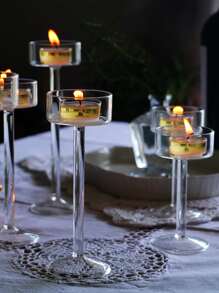 1入組/套玻璃燭臺套裝,小圓形燭台適用於家庭裝飾用品,婚禮桌子展示 - 無色 - 查看 2