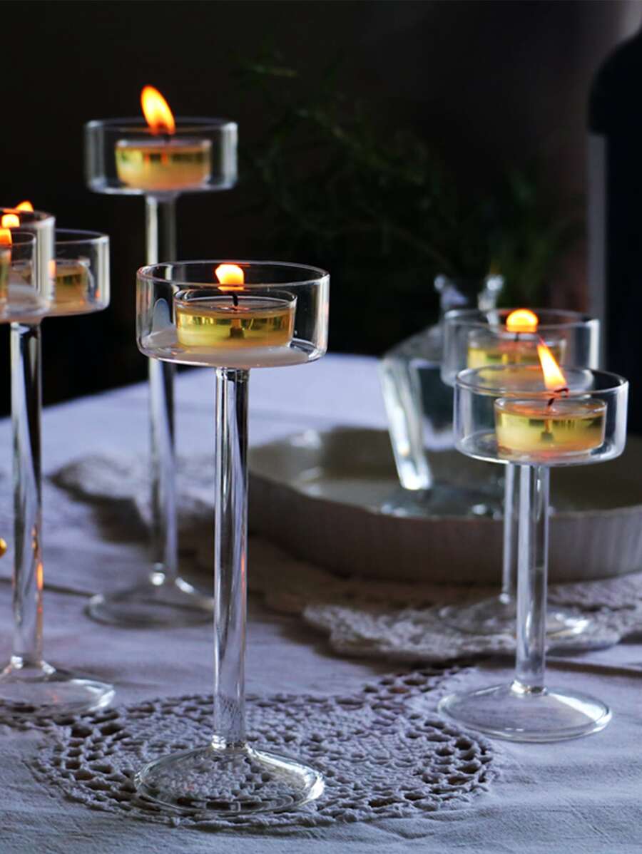 1入組/套玻璃燭臺套裝,小圓形燭台適用於家庭裝飾用品,婚禮桌子展示