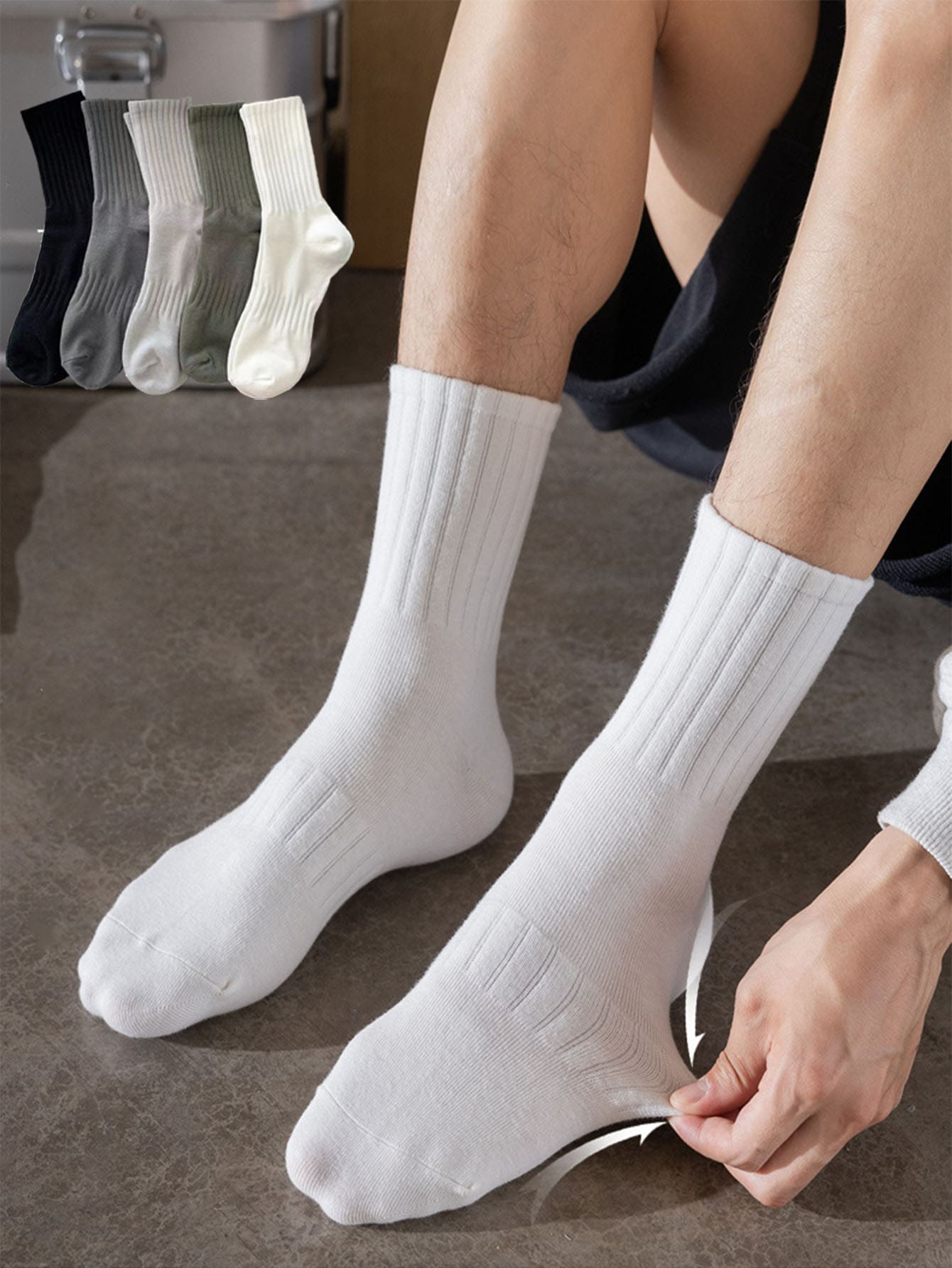 5 Pairs/set Men's Black White Gray Mid-calf Socks, All Season, Versatile Casual And Sports Socks