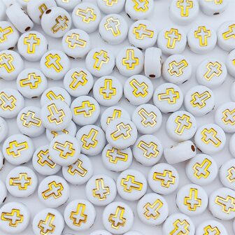100pcs/Pack Plastic Cross Shaped Flat & Round DIY Beads, Suitable For Jewelry Making (Selling In Bulk)
