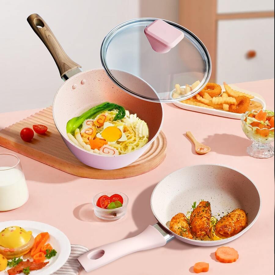 ABKOK Maifan Stone Non-stick Multipurpose Pot For Supplementary Food, Mini Soup, Stir Fry, Fry - Pink - View 1