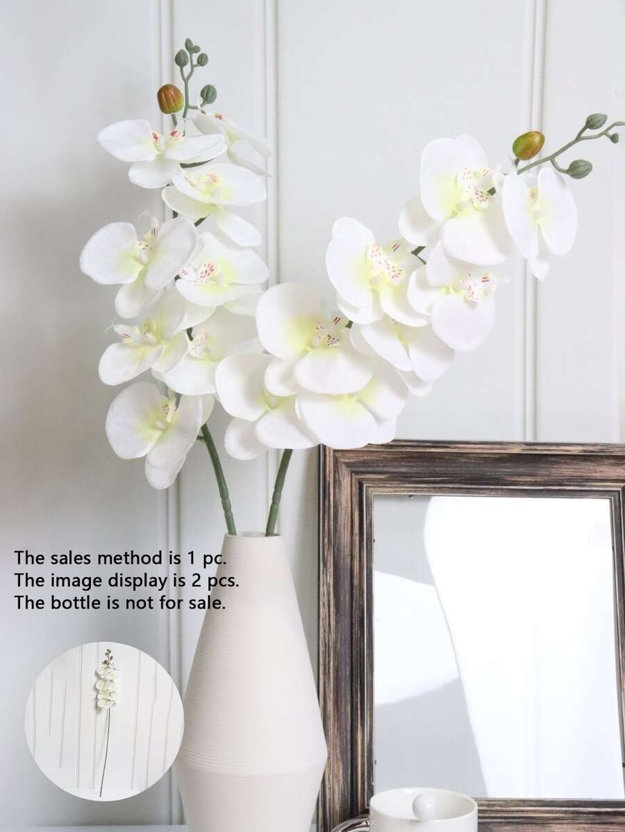 1 cành hoa lan bướm nhân tạo 35,82 inch, hoa phalaenopsis trắng cổ điển, thích hợp cho tiệc cưới/trang trí nhà cửa/trang trí ngày lễ - trắng - Xem 1