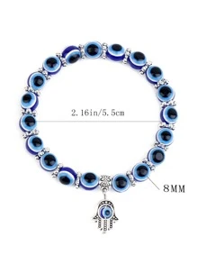 1pc Vintage Blue Eyes Devil's Eye Stretch String Bracelet - Blue - View 7