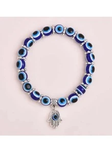 1pc Vintage Blue Eyes Devil's Eye Stretch String Bracelet - Blue - View 6