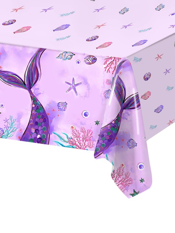 1 pièce Nappe de table en plastique jetable à queue de sirène violette, décoration pour anniversaire, Saint-Valentin