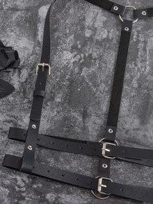 1 chiếc dây đeo quần nữ phong cách Punk tối màu, chất liệu PU màu bạc, hai lớp, gợi cảm, thích hợp cho tiệc tùng, câu lạc bộ, hẹn hò. - màu đen - Xem 7