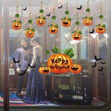 1set(2pcs) - Halloween Static Cling Scary Vine & Pumpkin Atmosphere Party Prank Window Decoration Home Decor Halloween Decor Fall Decor Room Decor - Multicolor - View 7