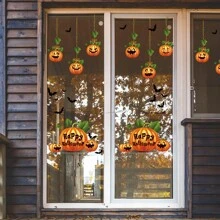 1set(2pcs) - Halloween Static Cling Scary Vine & Pumpkin Atmosphere Party Prank Window Decoration Home Decor Halloween Decor Fall Decor Room Decor - Multicolor - View 10
