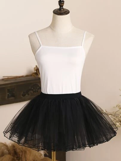 1pc Solid Color Ballet Dance Half-Length Mesh Pettiskirt Puffy Underskirt, Suitable For Dancing Performance Halloween