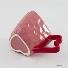 1pc Korean Version Couple Heart Shaped Custom Pattern Design Ceramic Mug Household Couple Coffee Cup Back To School - Pink - View 7