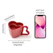 1pc Korean Version Couple Heart Shaped Custom Pattern Design Ceramic Mug Household Couple Coffee Cup Back To School - Pink - View 5