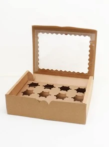 2 piezas/set 12 piezas simple de papel kraft magdalena cajas para horneando embalaje - Marrón - Ver 1