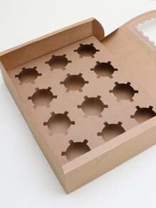 2 piezas/set 12 piezas simple de papel kraft magdalena cajas para horneando embalaje - Marrón - Ver 2