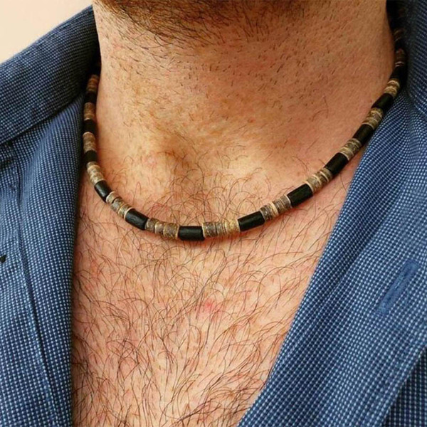 Boho Vintage Handmade Wooden Short Necklace Handmade Choker Neckless For Men Gothic Jewelry