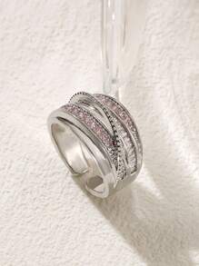 jealous young 1pc Cute Pink Multi-Layer Zirconia Open Ring, Suitable For Women's Daily Wear, Women's Jewelry - Pink - View 4
