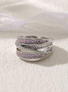 jealous young 1pc Cute Pink Multi-Layer Zirconia Open Ring, Suitable For Women's Daily Wear, Women's Jewelry - Pink - View 2